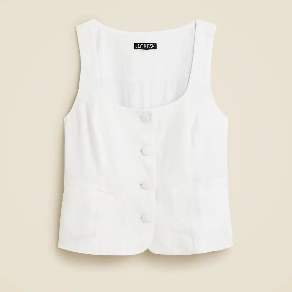 J.Crew White Linen Button Tank Top Blouse - Picture 2 of 5